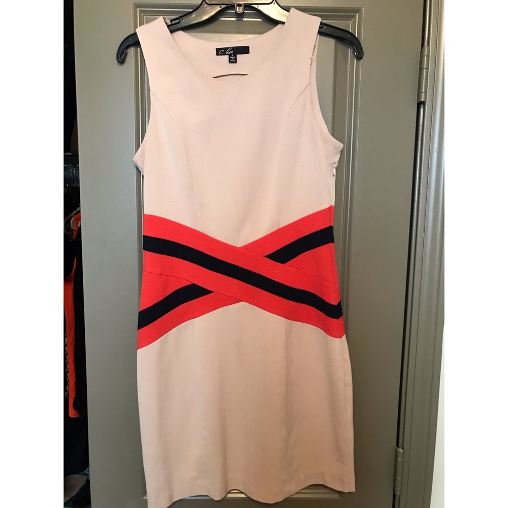C. Luce - Tan, orange and navy work dress